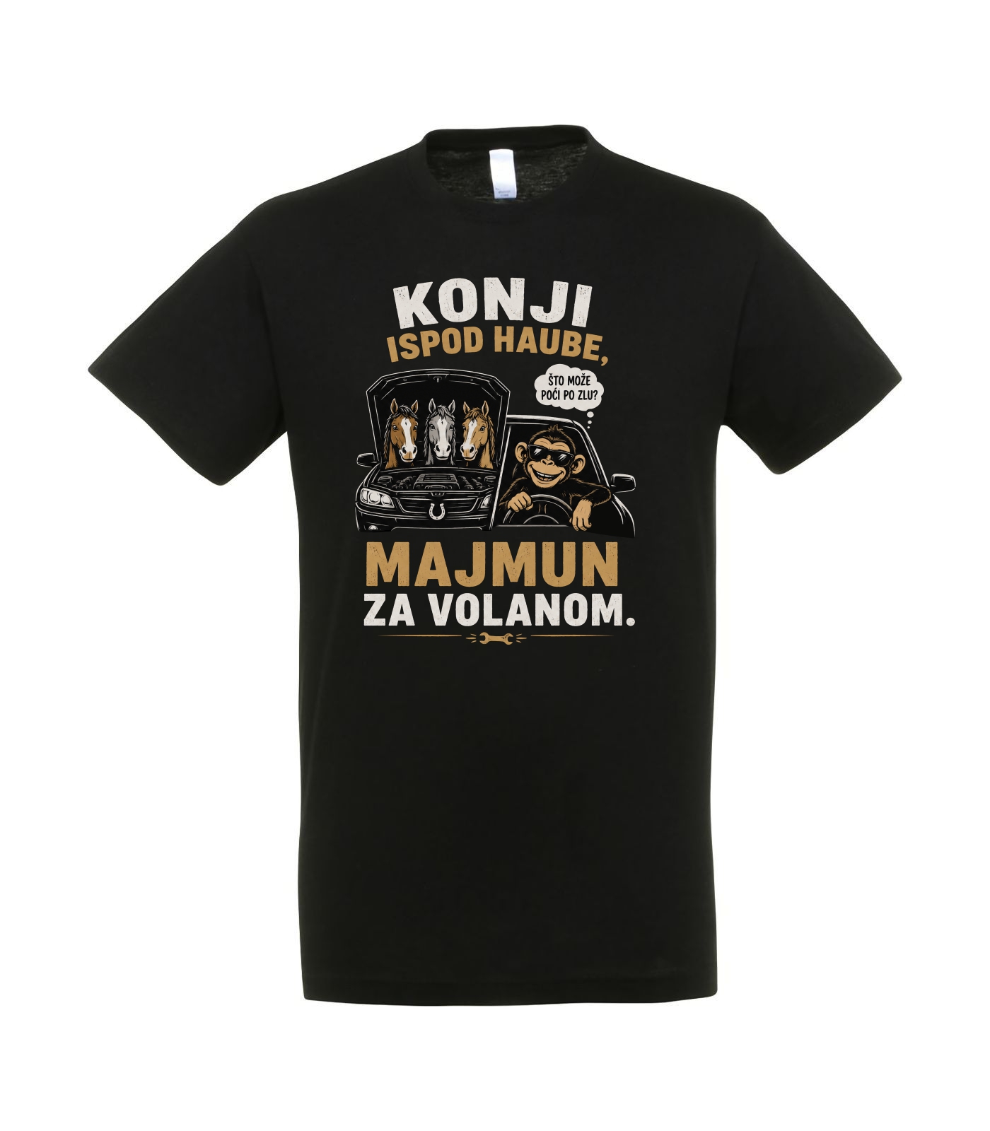 konji ispod haube majmun za volanom crna KONJI ISPOD HAUBE MAJMUN ZA VOLANOM MAJICA - Slika 1